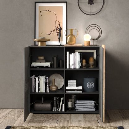Vinovo High Sideboard, Two Doors - Dark Brown and Light Oak Finish