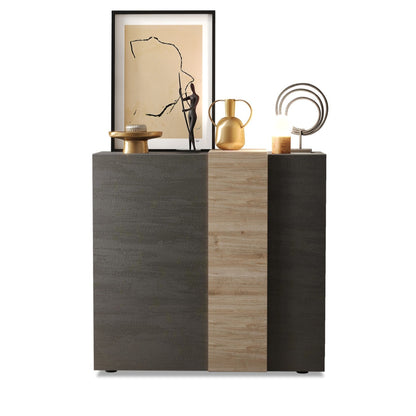 Vinovo High Sideboard, Two Doors - Dark Brown and Light Oak Finish