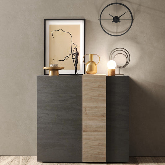 Vinovo High Sideboard, Two Doors - Dark Brown and Light Oak Finish