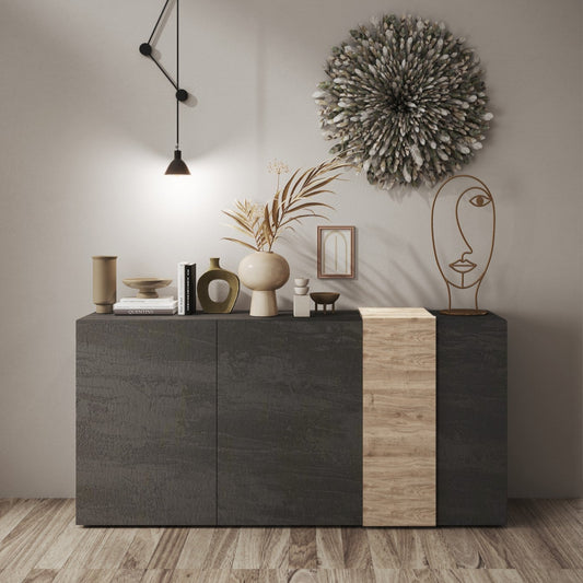 Vinovo Sideboard, Three Doors - Dark Brown and Light Oak Finish