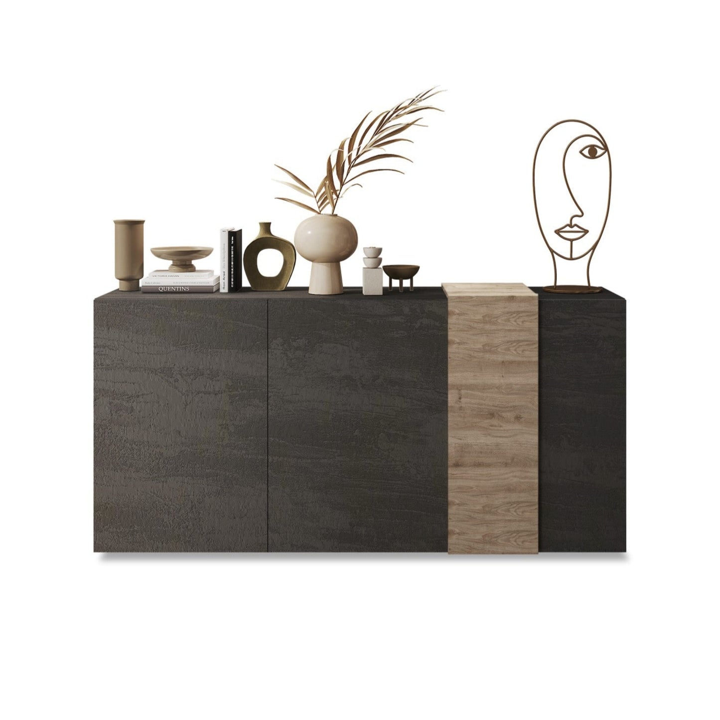 Vinovo Sideboard, Three Doors - Dark Brown and Light Oak Finish