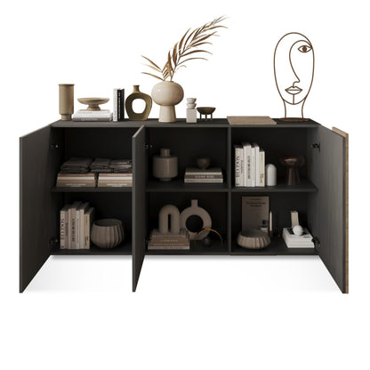 Vinovo Sideboard, Three Doors - Dark Brown and Light Oak Finish