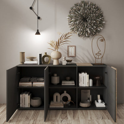 Vinovo Sideboard, Three Doors - Dark Brown and Light Oak Finish