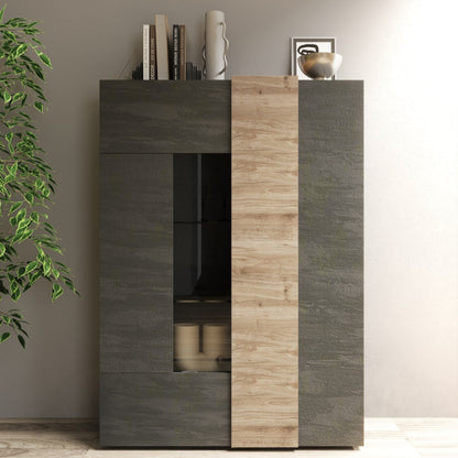 Vinovo Display Cabinet, Two Door - Dark Brown and Light Oak Finish