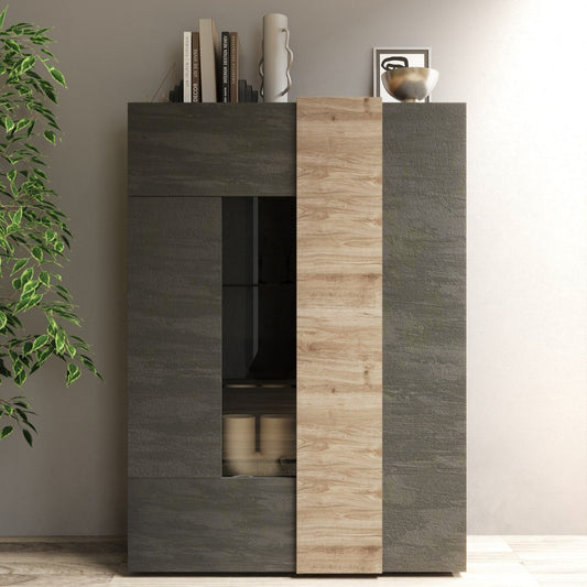 Vinovo Display Cabinet, Two Door - Dark Brown and Light Oak Finish