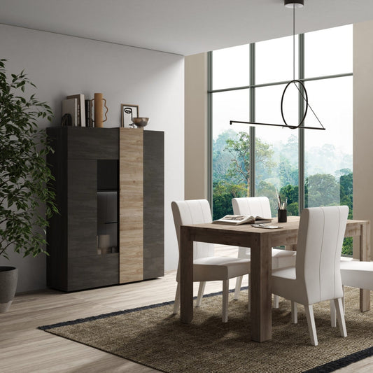 Vinovo Display Cabinet, Two Door - Dark Brown and Light Oak Finish