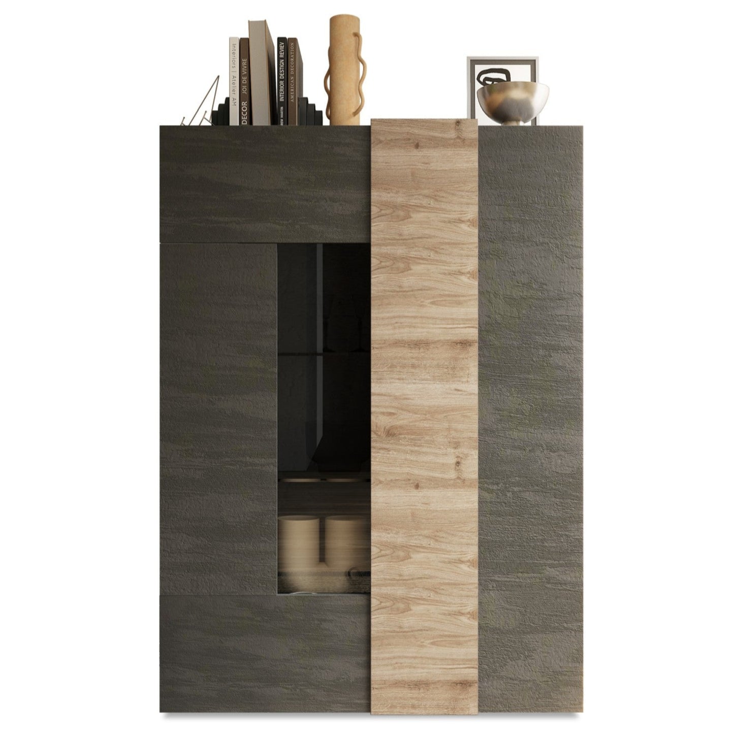 Vinovo Display Cabinet, Two Door - Dark Brown and Light Oak Finish