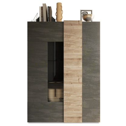 Vinovo Display Cabinet, Two Door - Dark Brown and Light Oak Finish