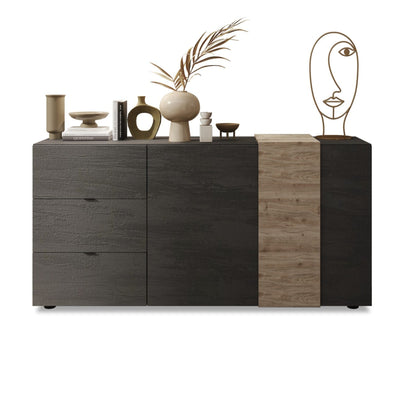 Vinovo Sideboard, Two Doors, Three Drawers - Dark Brown and Light Oak Finish