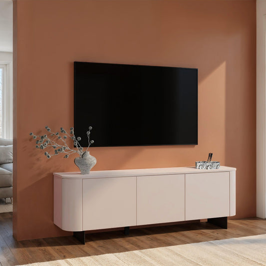 Ortega Low Sideboard, Three Doors - Metal legs and Cashmere Taupe Finish