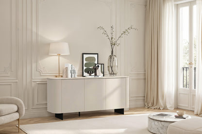White Glass Top & Cashmere Taupe Three Door Sideboard - Ortega Collection
