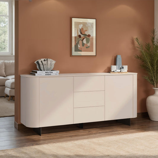 Ortega Sideboard, Two Door Three Drawers - Metal legs and Cashmere taupe Finish