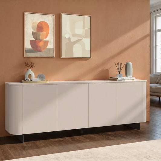 Ortega Sideboard, Four Door - Metal Lava Colour leg and Cashmere Taupe Finish