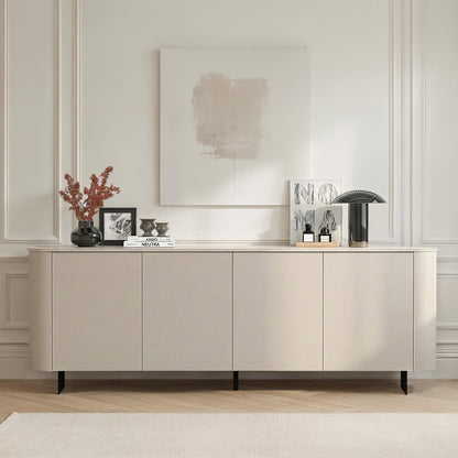 Modern sideboard in a stylish living room with decor items.