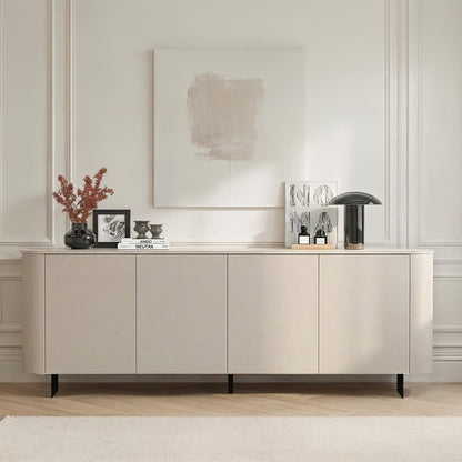 Modern sideboard in a stylish living room with decor items.