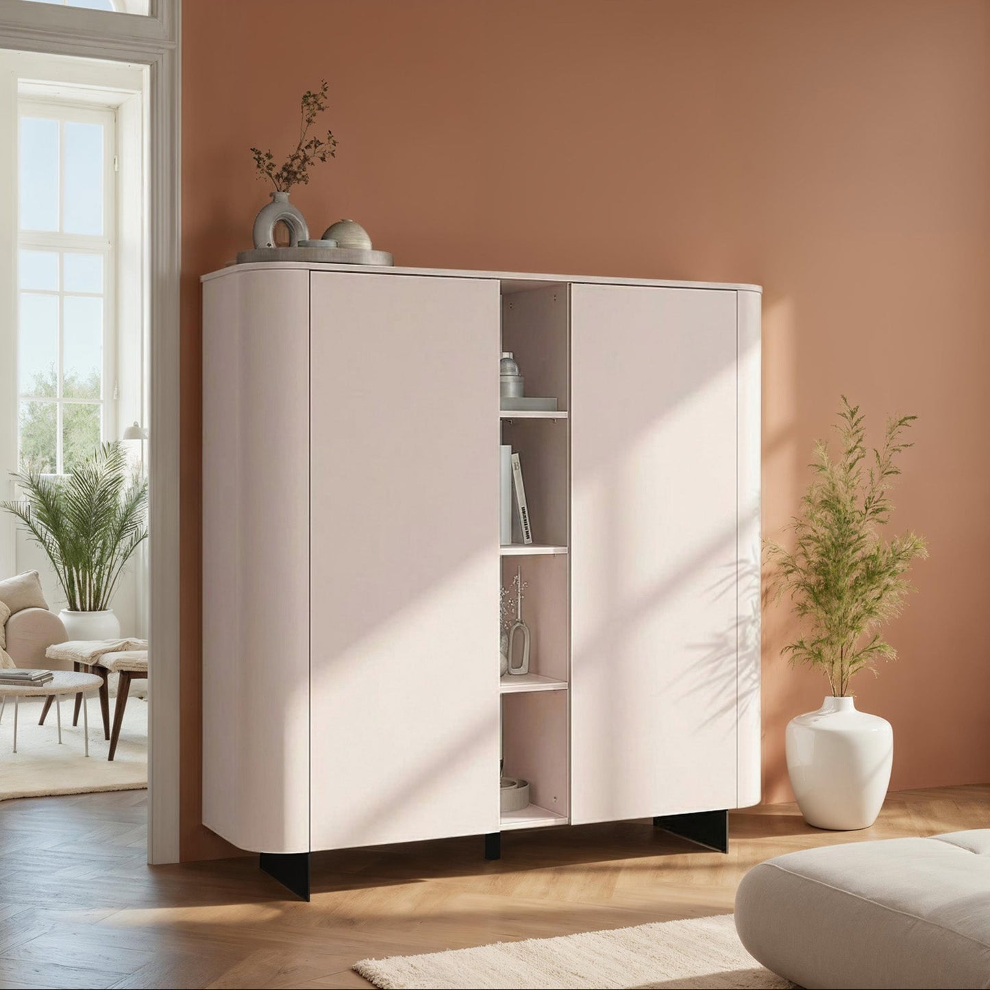 Ortega Sideboard, Two Doors, Display Shelves - Cashmere Taupe Finish