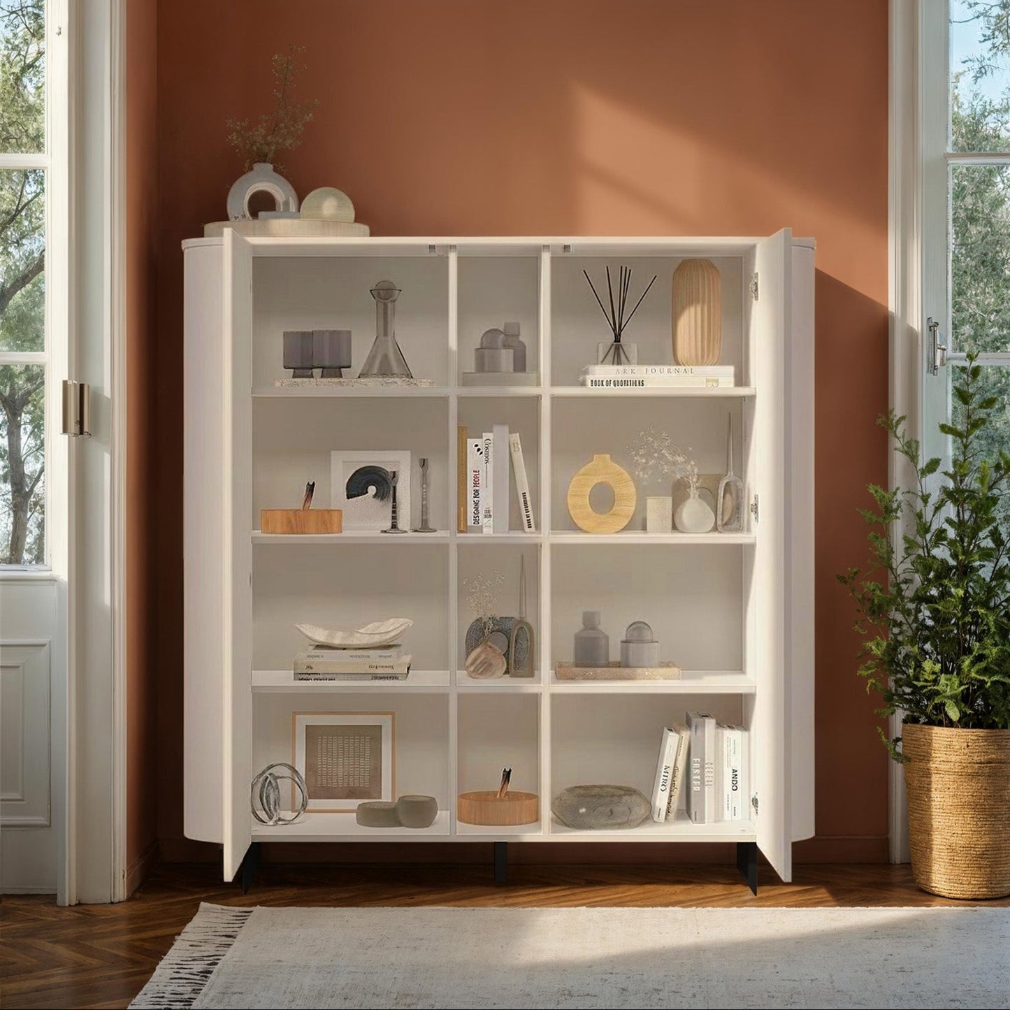 Ortega Sideboard, Two Doors, Display Shelves - Cashmere Taupe Finish