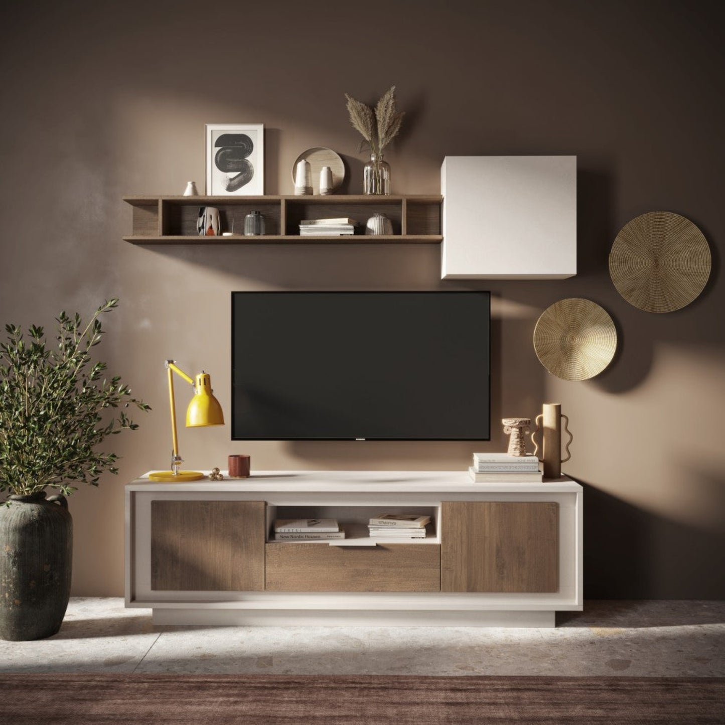 Cashmere Taupe TV Stand Two Door One Drawer AV Storage