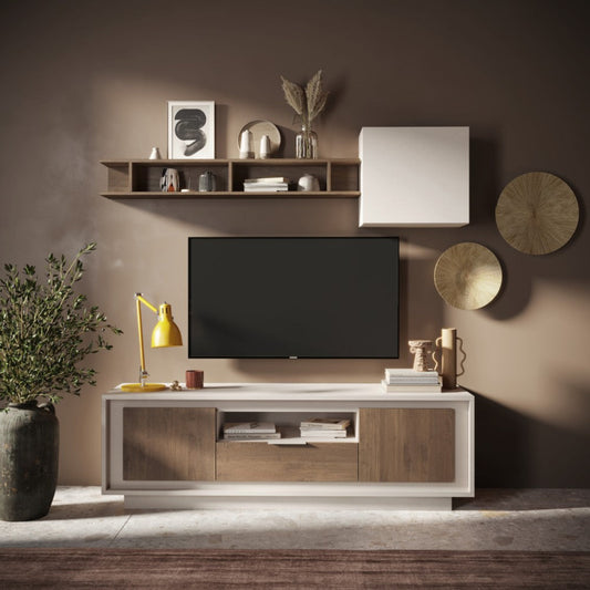 Cashmere Taupe TV Stand Two Door One Drawer AV Storage