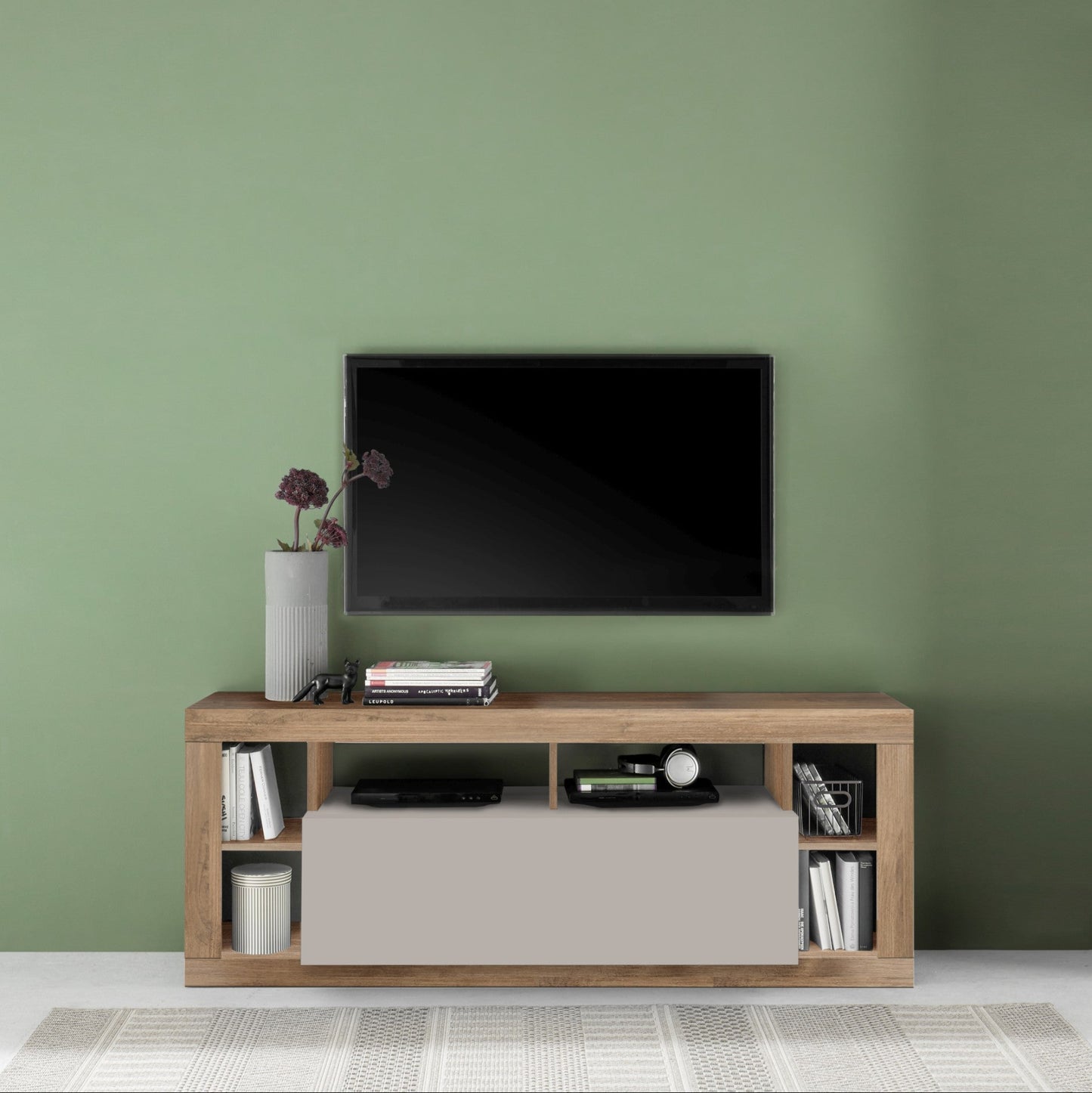 Rolo TV Stand, One Door - Cashmere Taupe and Mercure Oak Finish