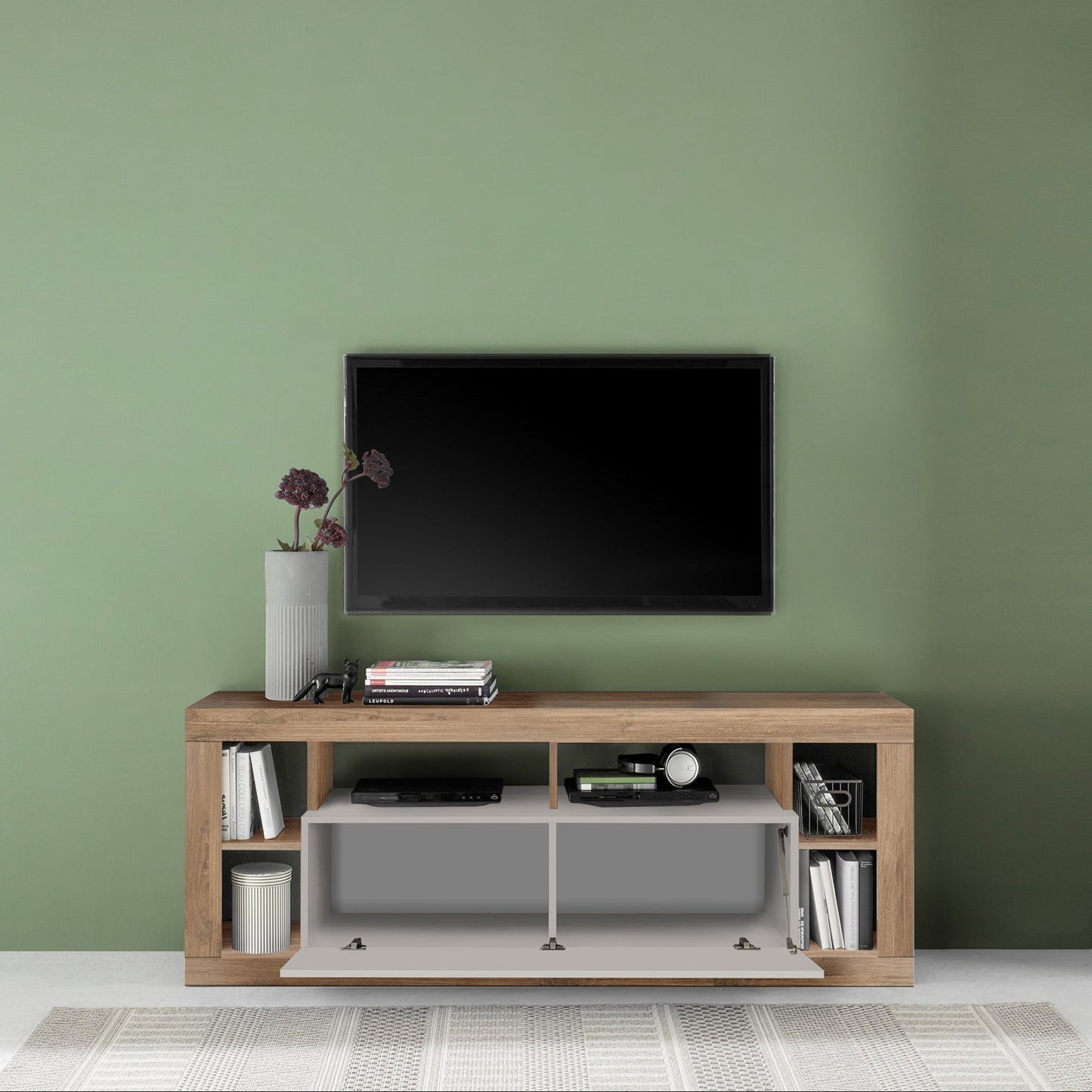Rolo TV Stand, One Door - Cashmere Taupe and Mercure Oak Finish