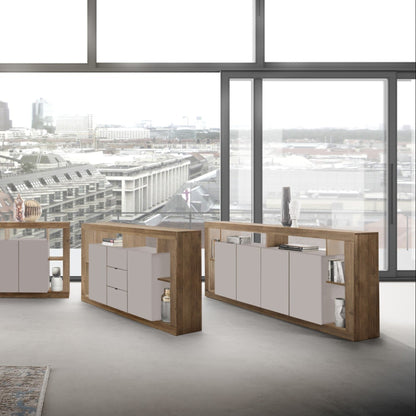 Rolo Sideboard, Four Doors - Cashmere Taupe and Mercure Oak Finish