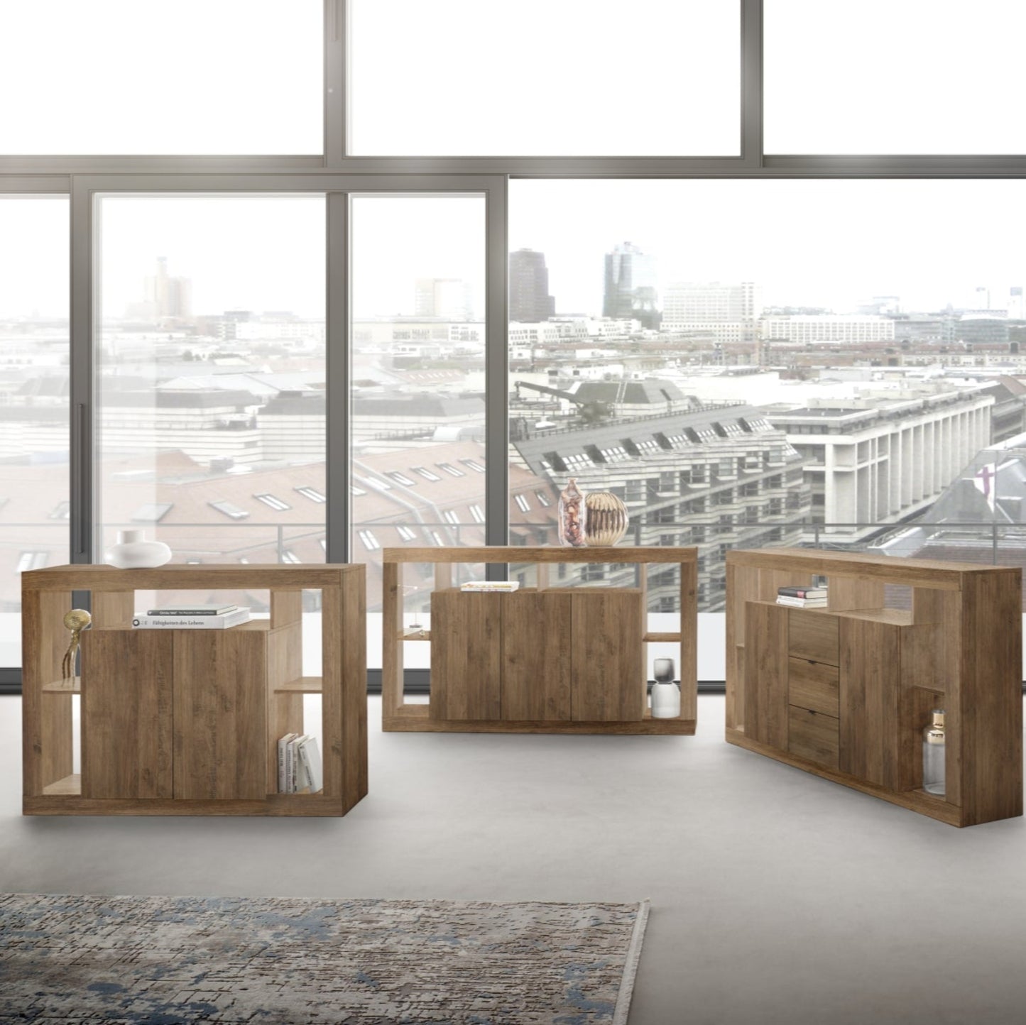 Rolo Sideboard, Two Door - Mercure Oak Finish