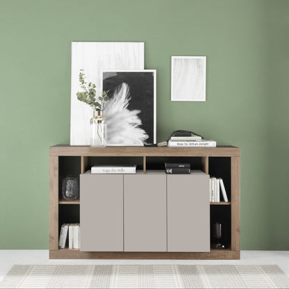 Rolo Sideboard, Three Door - Cashmere Taupe and Mercure Oak Finish