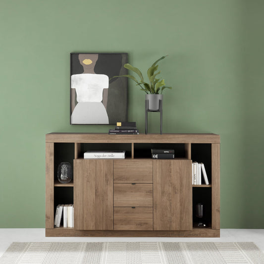 Rolo Sideboard, Two Doors, Three Drawers - Mercure Oak