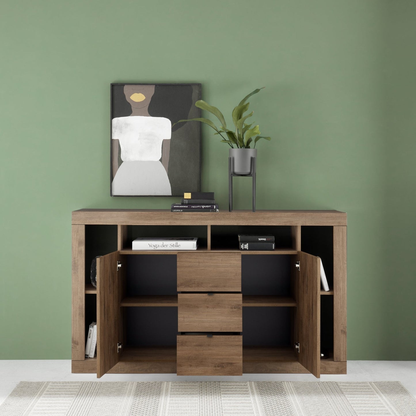 Rolo Sideboard, Two Doors, Three Drawers - Mercure Oak