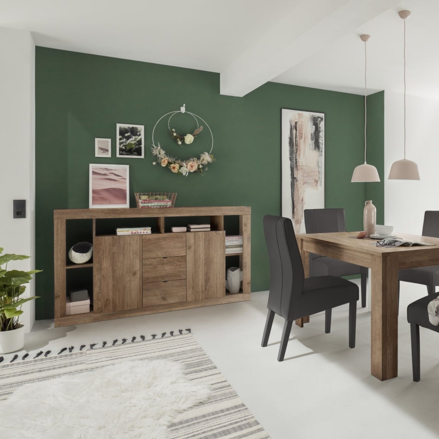 Rolo Sideboard, Two Doors, Three Drawers - Mercure Oak