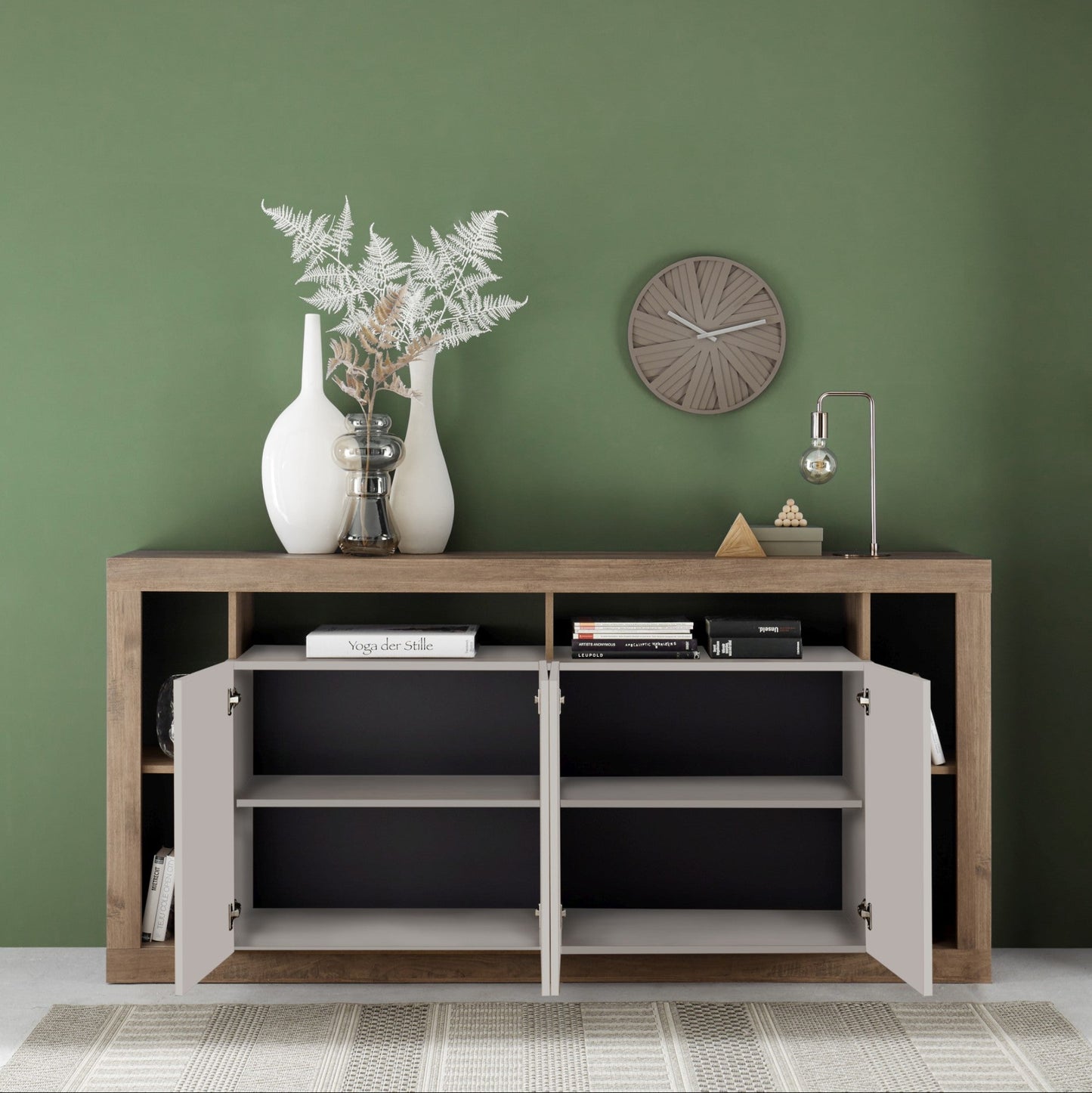 Rolo Sideboard, Four Doors - Cashmere Taupe and Mercure Oak Finish