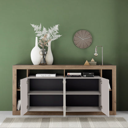 Rolo Sideboard, Four Doors - Cashmere Taupe and Mercure Oak Finish