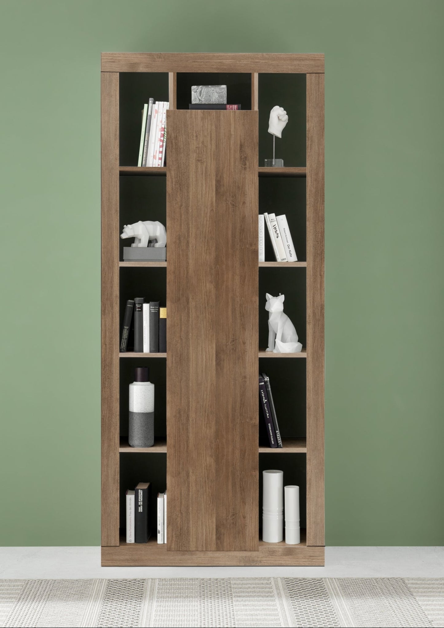Rolo Bookcase and Storage Unit, One Door - Mercure Oak Finish