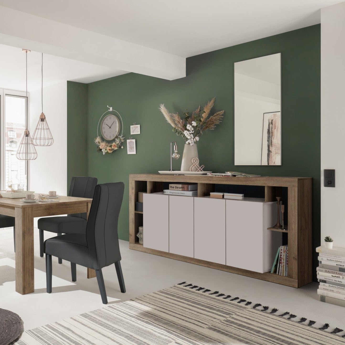 Rolo Sideboard, Four Doors - Cashmere Taupe and Mercure Oak Finish