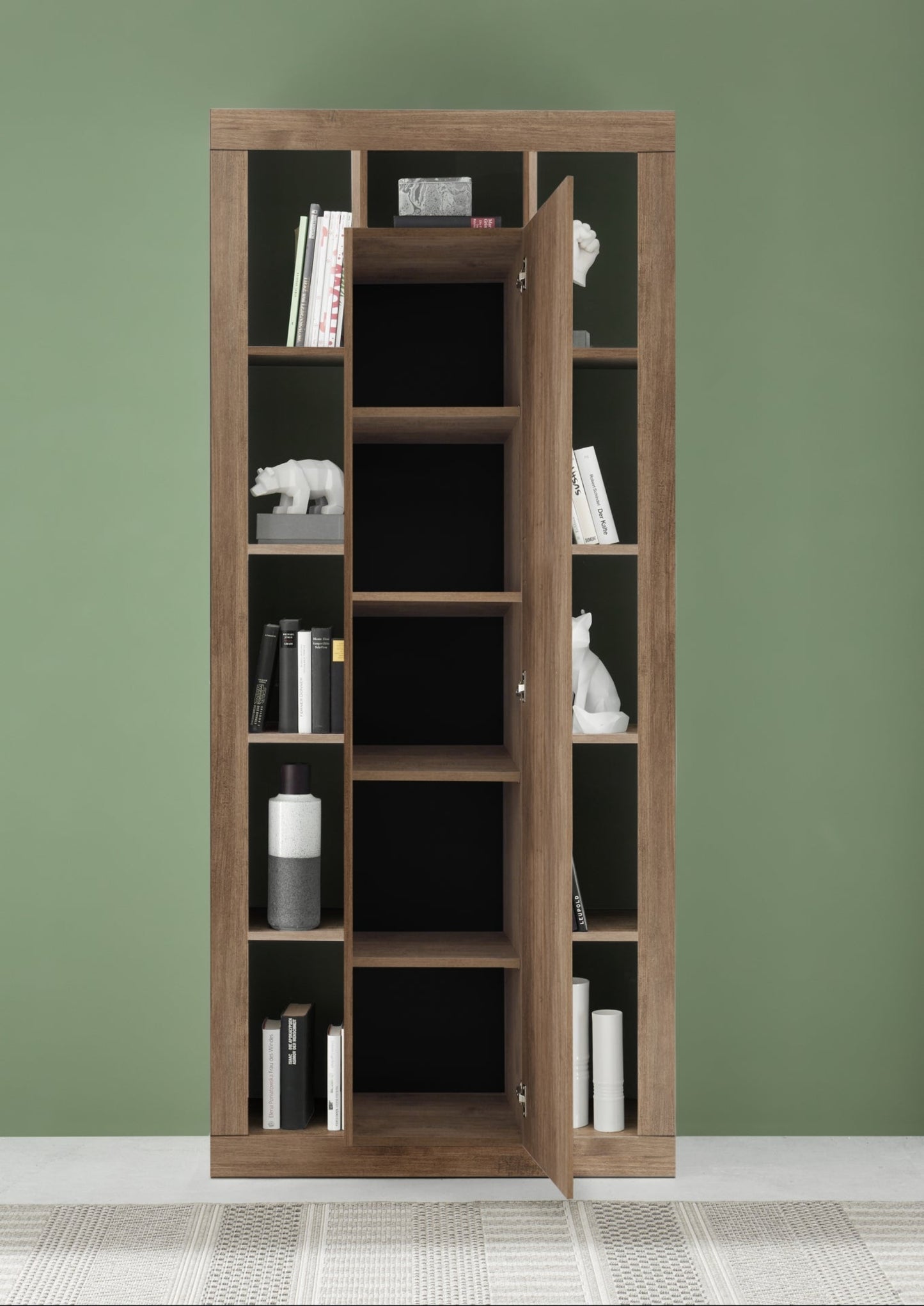 Rolo Bookcase and Storage Unit, One Door - Mercure Oak Finish
