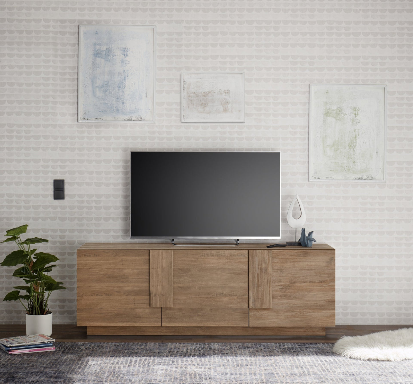 Jesolo TV Stand, Three Doors - Mercure Oak Finish