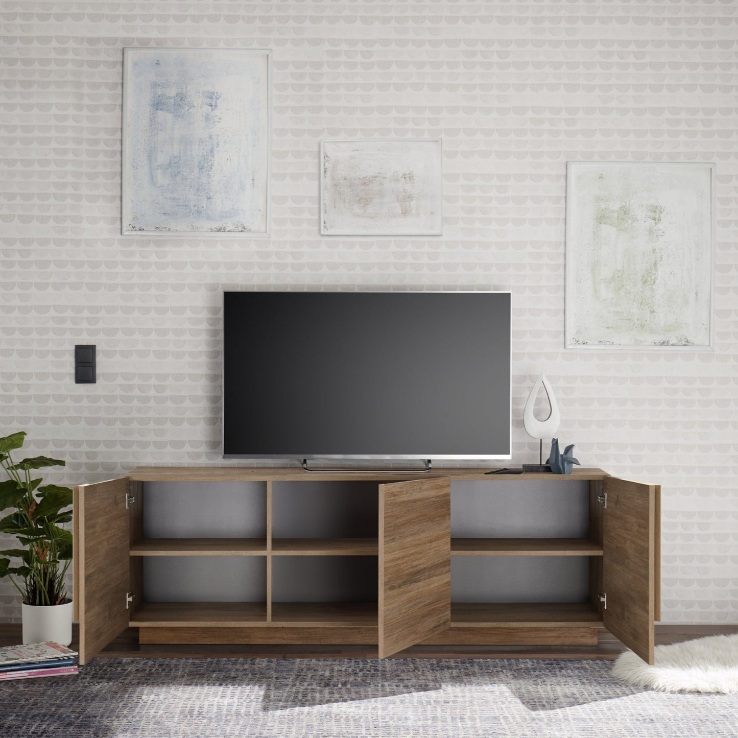 Jesolo TV Stand, Three Doors - Mercure Oak Finish