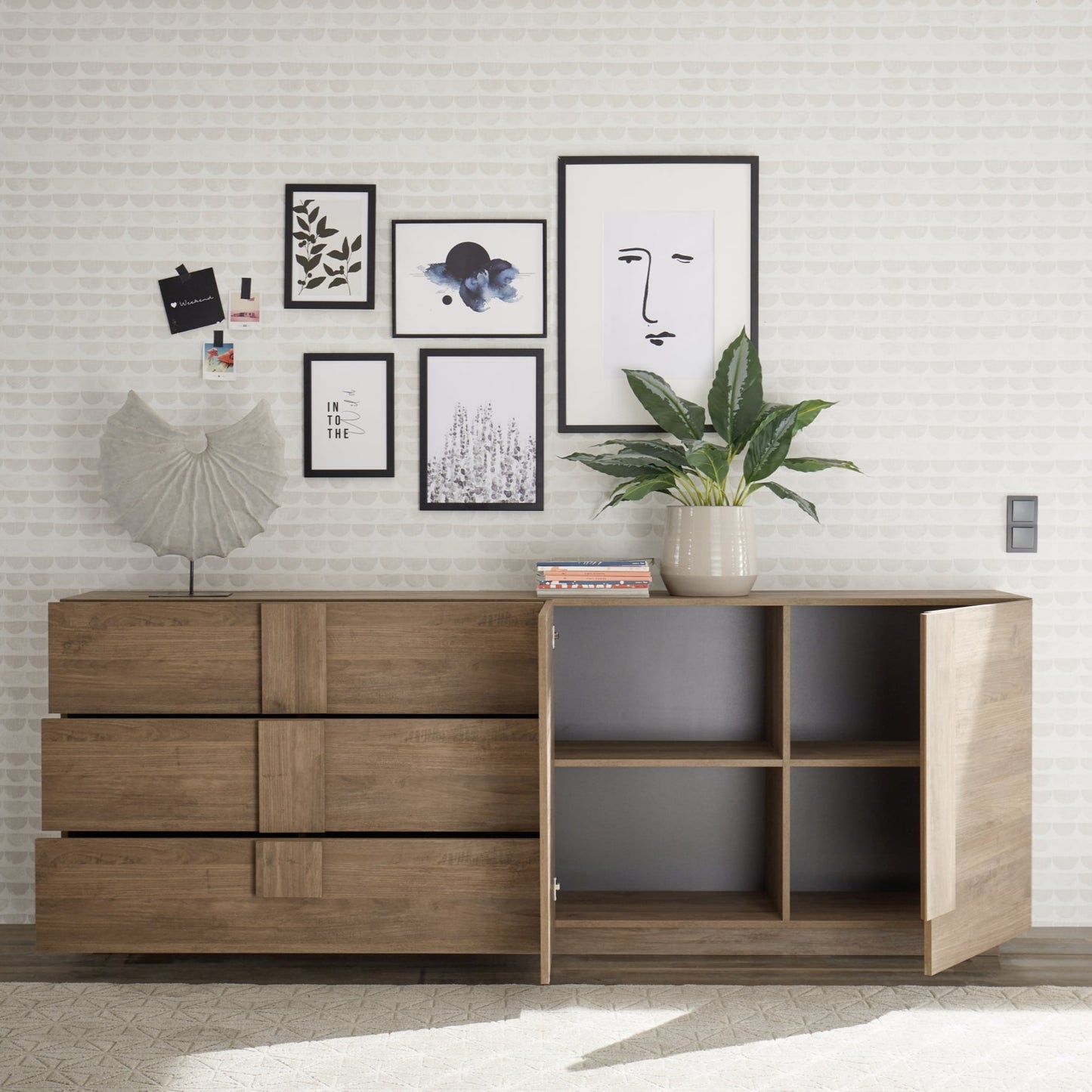 Jesolo Sideboard, Three Drawers, Two Doors - Mercure Oak Finish