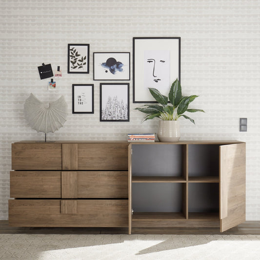 Jesolo Sideboard, Three Drawers, Two Doors - Mercure Oak Finish