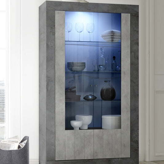 Como Display Cabinet, Two Doors, Optional LED Spotlight - Anthracite and Grey Finish