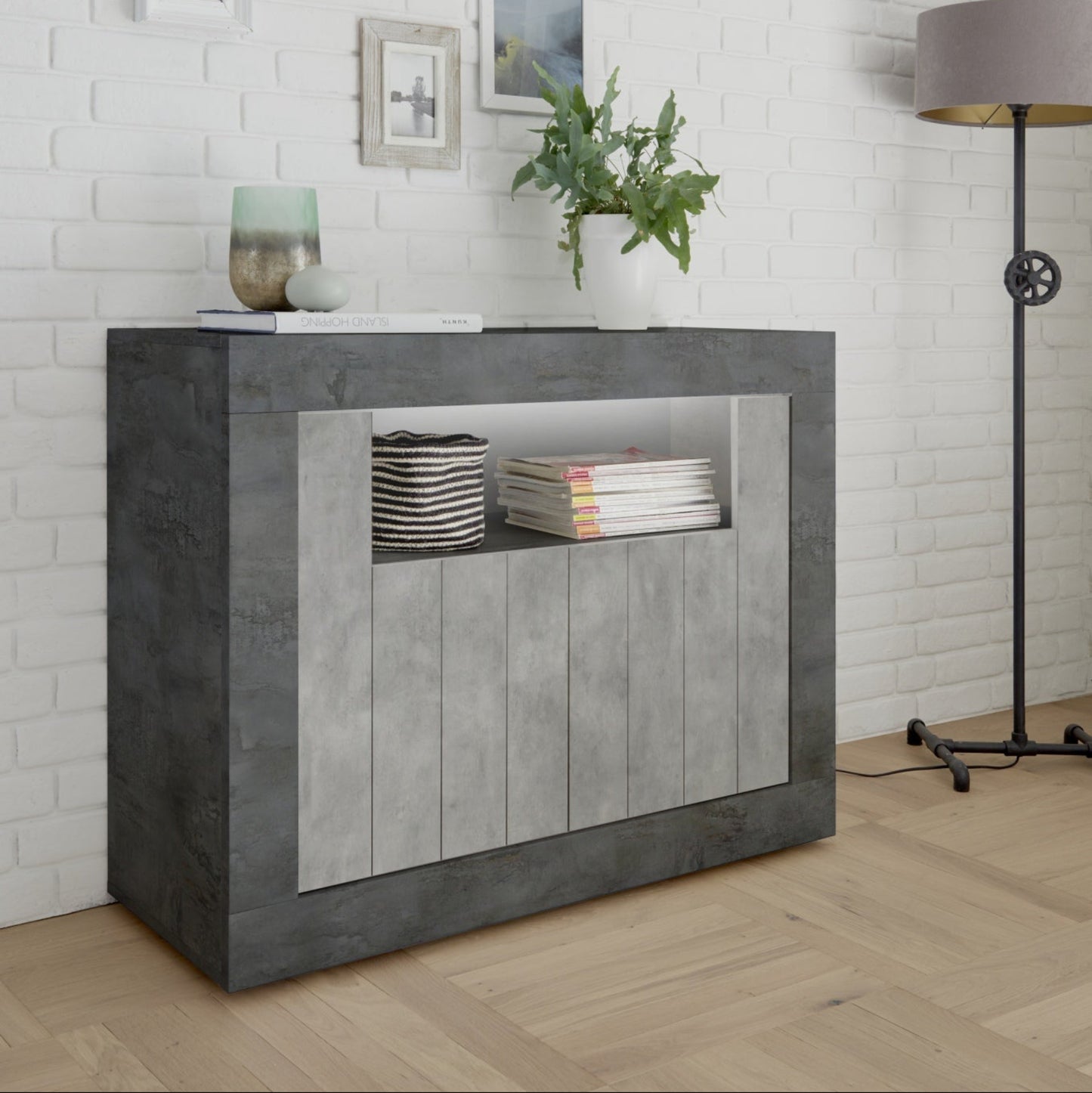Como Sideboard, Two Door, AV Storage - Anthracite and Grey Finish