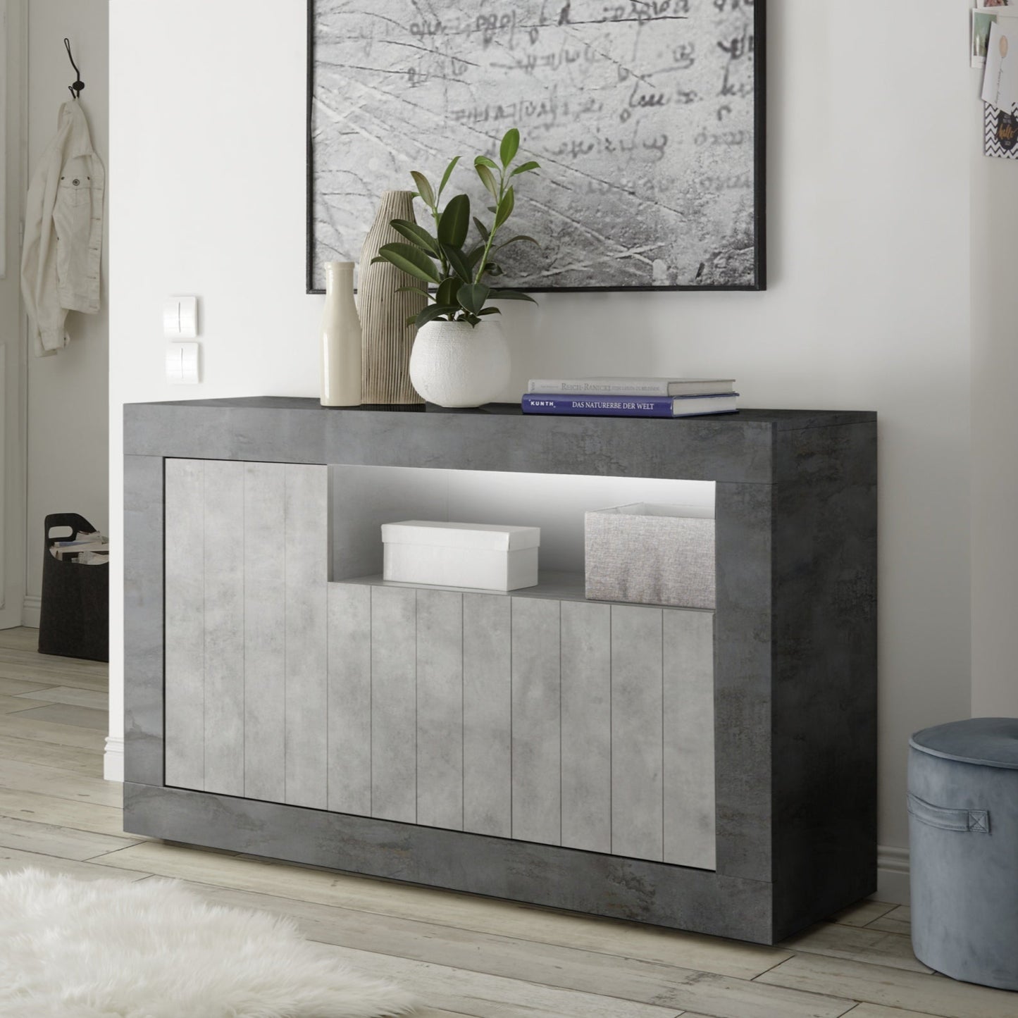 Como Sideboard, Three Door, AV Storage - Anthracite and Grey Finish