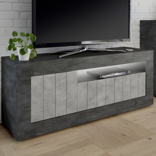 Como TV Stand, Three Doors, AV Storage - Anthracite and Grey Finish