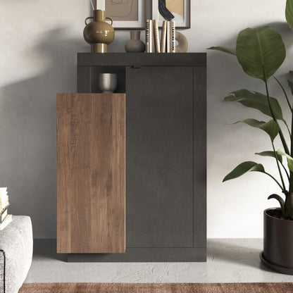 Forenza High Sideboard, Two Doors - Brown Lava and Dark Oak Finish
