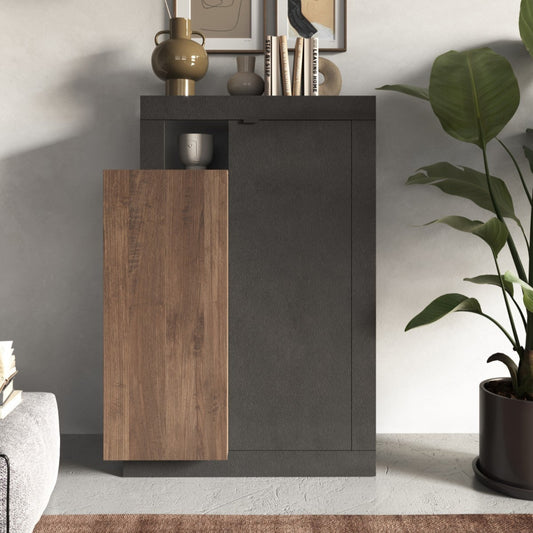 Forenza High Sideboard, Two Doors - Brown Lava and Dark Oak Finish