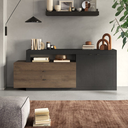 Forenza Sideboard, Two Doors, Three Drawers - Lava Brown and Dark Oak Finish