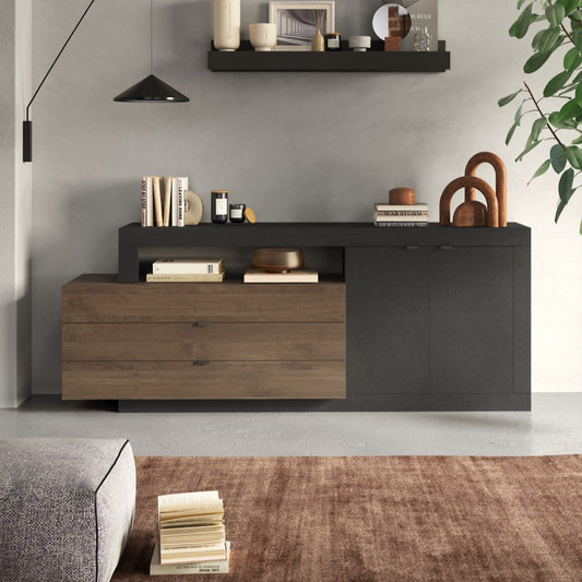 Forenza Sideboard, Two Doors, Three Drawers - Lava Brown and Dark Oak Finish