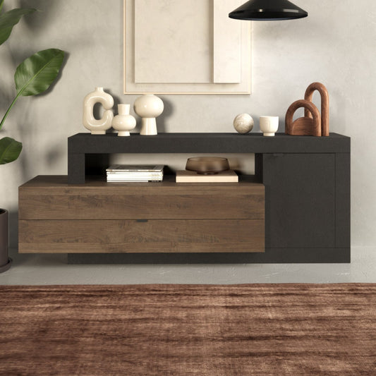 Forenza Sideboard, One Door, Two Drawers - Lava Brown and Dark Oak Finish