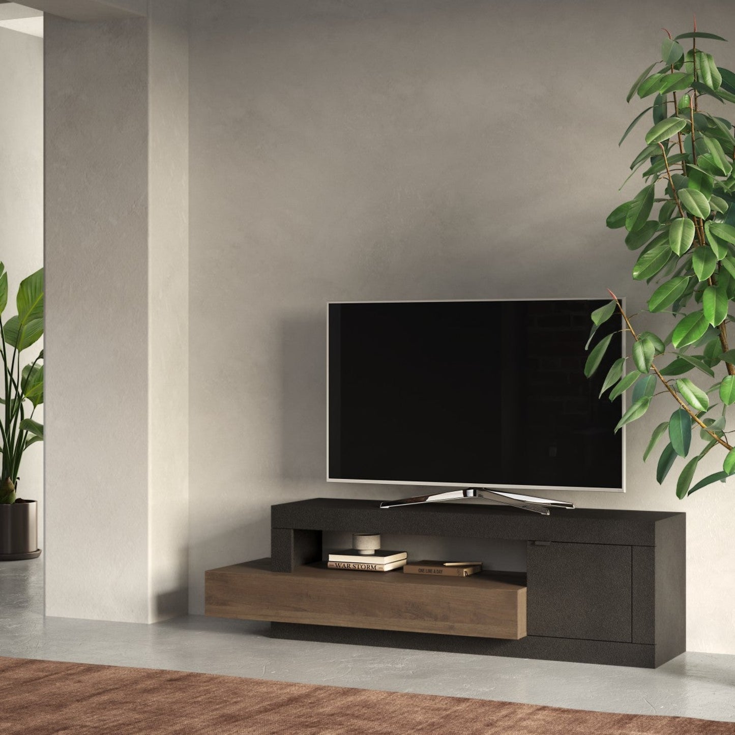 Forenza TV Stand, One Door, One Drawer - Lava Brown and Dark Oak Finish